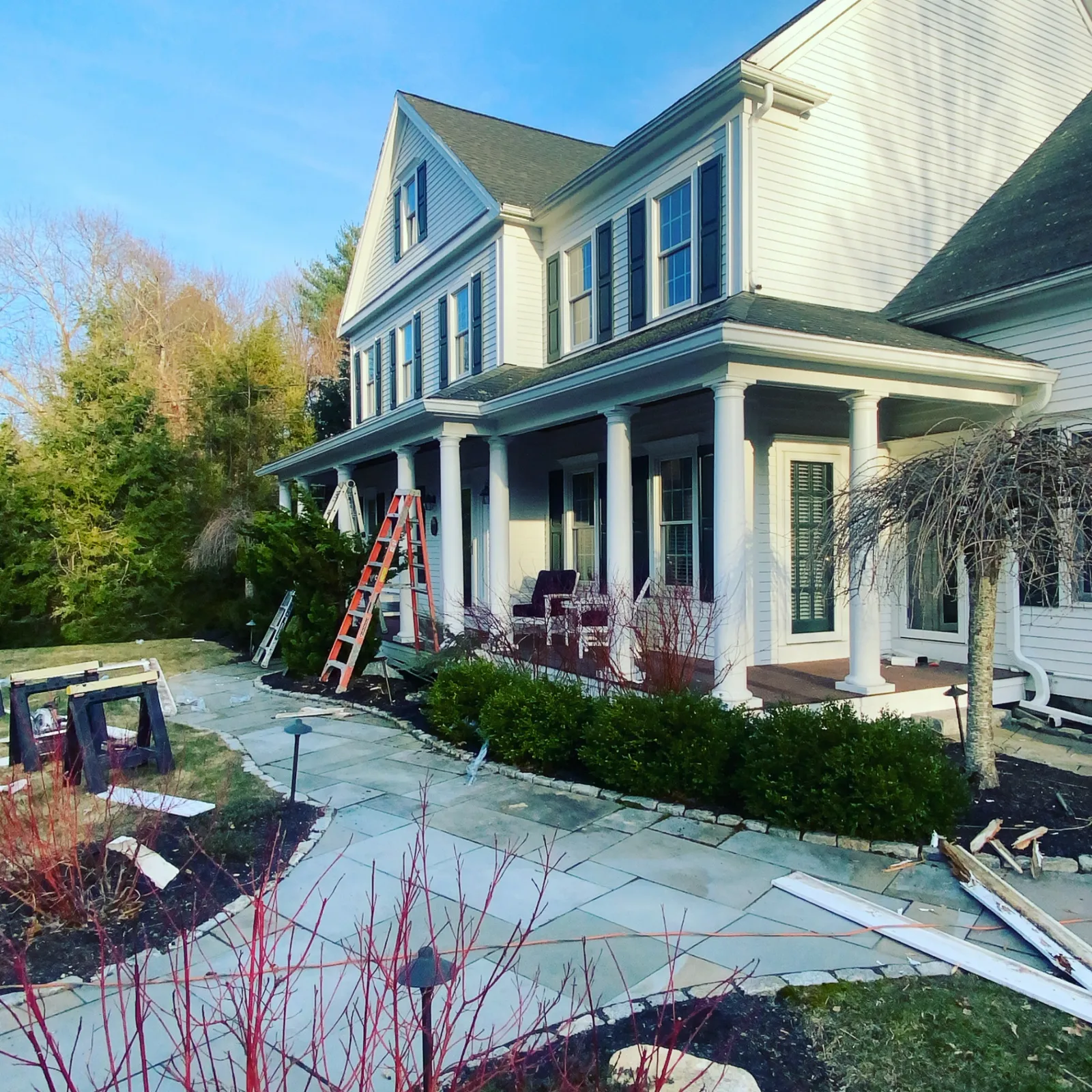 Recent seamless gutter installation project on a large colonial home in Massachusetts